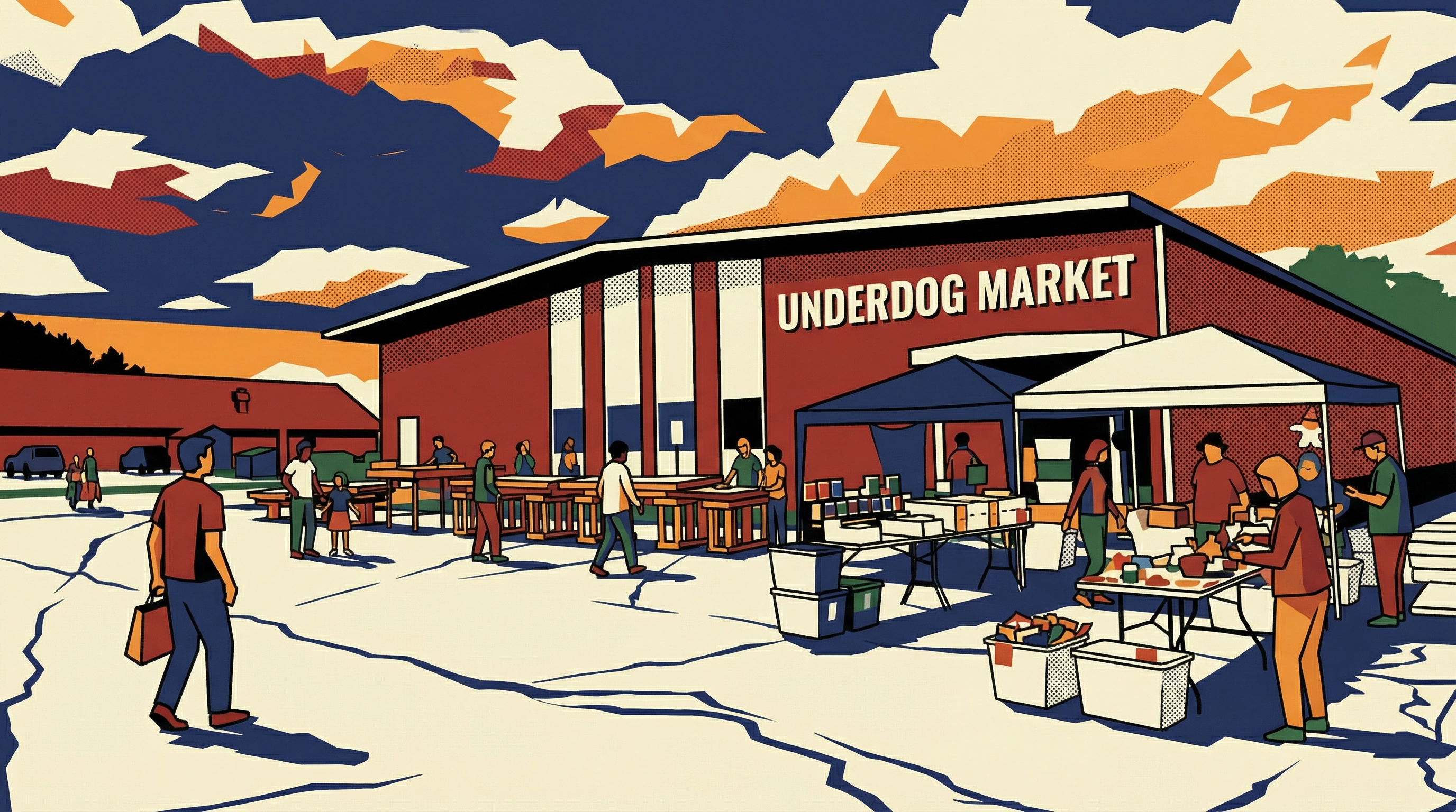 Underdog Market outdoor flea market illustration